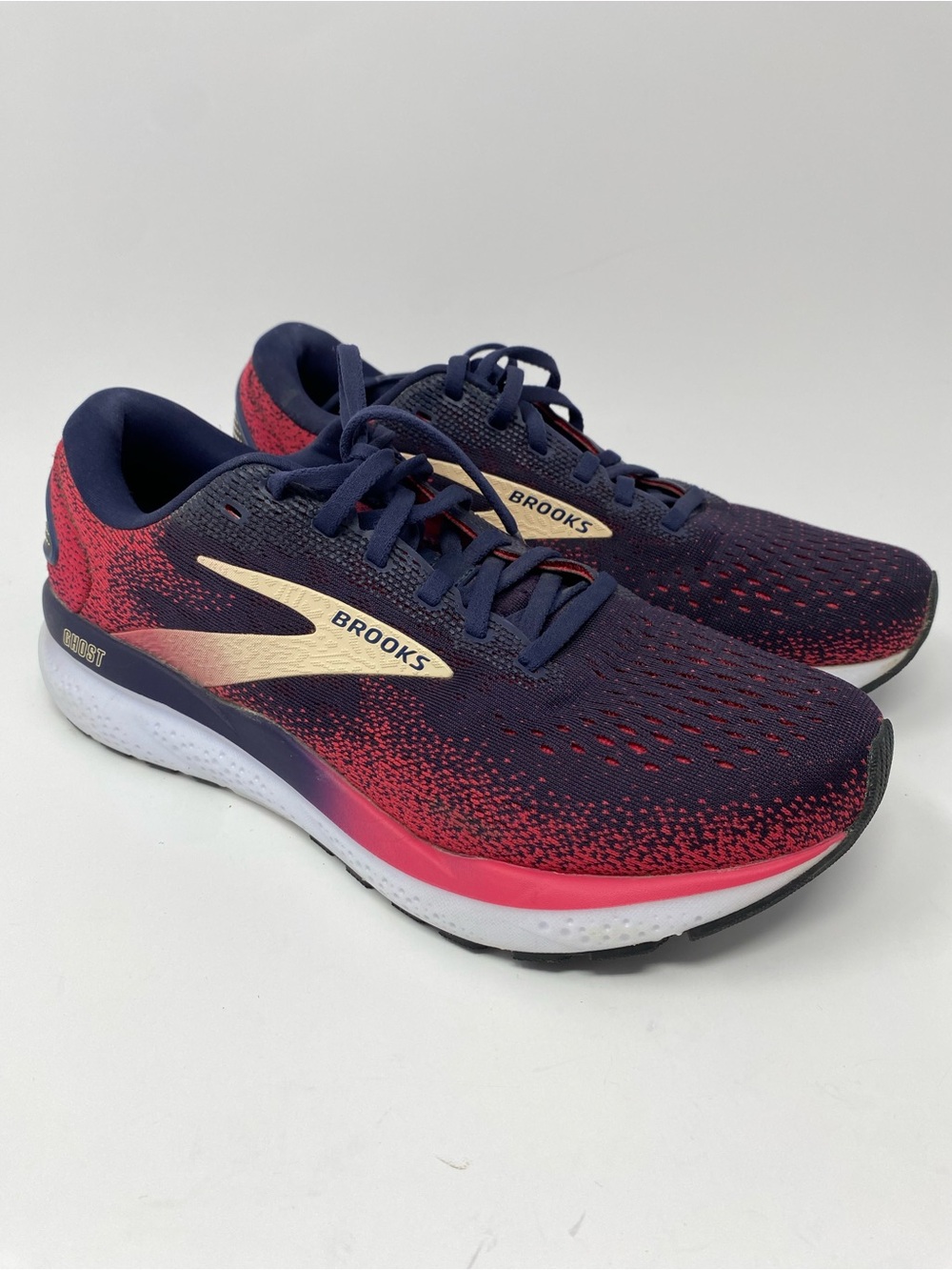 Brooks Ghost 16 Running Shoes Sneakers Womens 9.5 Blue Pink White 1204071B422